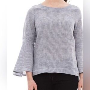 Cynthia Rowley Blue White Stripe Bell Sleeve 100% Linen Blouse Small